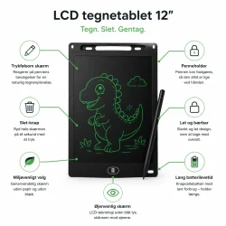 LCD tegnetablet 12" med pen og slet-knap til b�rn
