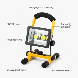 LED arbejdslampe 60W genopladelig med stativ funktioner og egenskaber