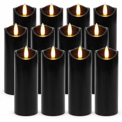 12 sorte LED stearinlys med varm hvid flammeeffekt samlet p� hvid baggrund