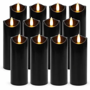 12 sorte LED stearinlys med varm hvid flammeeffekt samlet p� hvid baggrund