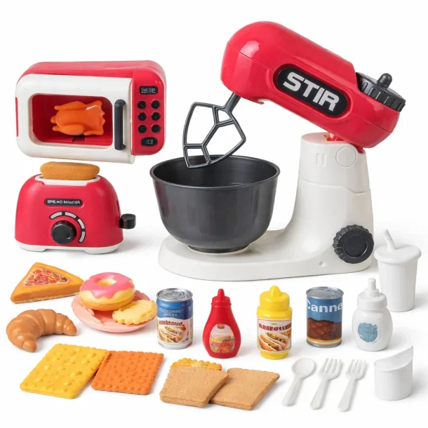 Leget�js k�kkens�t 26 dele med realistiske k�kkenmaskiner samlet oversigt