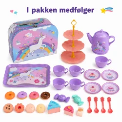 Leget�js tes�t med enhj�rning i kuffert til b�rn med alle dele vist