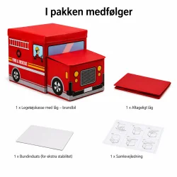 Leget�jskasse med l�g &ndash; brandbil til opbevaring med indhold og dele i pakken