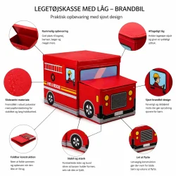 Leget�jskasse med l�g &ndash; brandbil til opbevaring infografik med funktioner og egenskaber