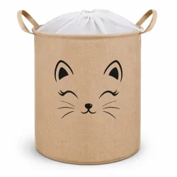 Leget�jskurv med sn�relukning til b�rnev�relse p� hvid baggrund med kattemotiv og bl�d skygge