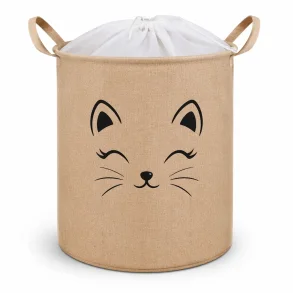 Leget�jskurv med sn�relukning til b�rnev�relse p� hvid baggrund med kattemotiv og bl�d skygge