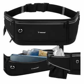 L�beb�lte til mobil fra TRIZAND med 3 lynl�slommer og refleks p� hvid baggrund