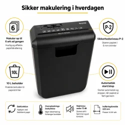 Makuleringsmaskine med 10 L beholder, 6 ark kapacitet, P-2 og automatisk start/stop
