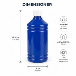 Maling til b�rn 18 farver s�t dimensionsgrafik med m�l og produktinformation