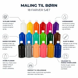 Maling til b�rn 18 farver s�t infografik med funktioner og egenskaber p� dansk