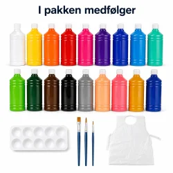 Maling til b�rn 18 farver s�t oversigt over hvad der medf�lger i pakken