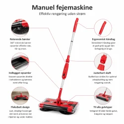 manuel fejemaskine til hjemmet med roterende b�rster funktioner vist i infografik