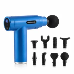 Massagepistol til �mme muskler p� hvid baggrund med 8 massagehoveder og LCD display