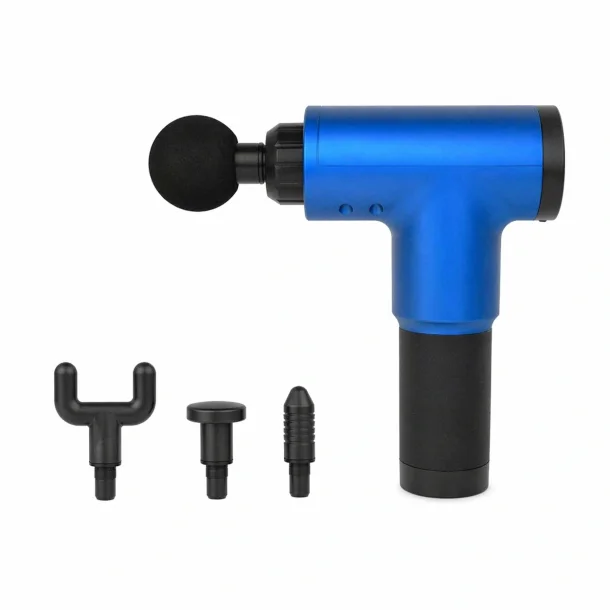 massagepistol til �mme muskler p� hvid baggrund med massagehoveder