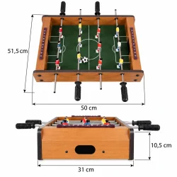 Mini bordfodbold med m�langivelser p� 50 cm, 51,5 cm, 31 cm og 10,5 cm