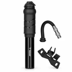 Mini cykelpumpe p� 16 cm med fleksibel slange og monteringsbeslag.