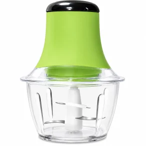 Elektrisk minihakker med gr�n motorenhed, transparent 1,8 liters beholder og fire knive