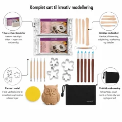 Modelleringsv�rkt�j til ler med redskaber, metalforme, svamp og selvh�rdende ler