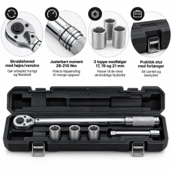 Momentn�gle s�t med 28-210 Nm, skraldehoved, 3 toppe og praktisk etui