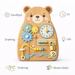 Aktivitetsbr�t i tr� til b�rn fra 3 �r � bj�rneformet busy board