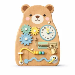 Aktivitetsbr�t i tr� til b�rn fra 3 �r � bj�rneformet busy board