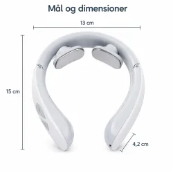 nakke massager med varme og justerbar intensitet med m�l og dimensioner