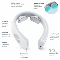 nakke massager med varme og justerbar intensitet funktioner vist grafisk