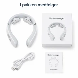 nakke massager med varme og justerbar intensitet med alt indhold i pakken