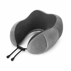 Nakkepude til fly i ergonomisk memory foam med 3D st�tte p� hvid baggrund