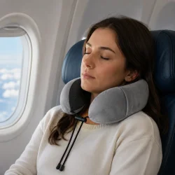 Nakkepude til fly brugt under afslappende flyrejse med komfortabel nakkest�tte
