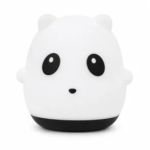 Natlampe til b�rn formet som panda med bl�dt LED lys p� hvid baggrund