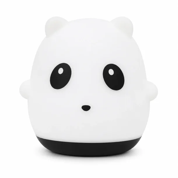 Natlampe til b�rn formet som panda med bl�dt LED lys p� hvid baggrund