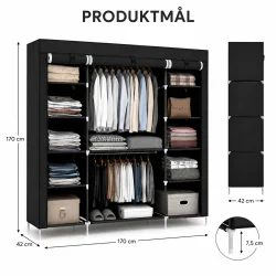 Sort opbevaringsskab med produktm�l p� 170 x 42 x 170 cm