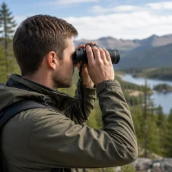 Outdoor kikkert brugt til natur observation i bjerglandskab og friluftsliv