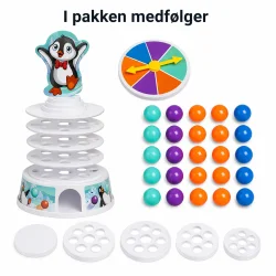 Pingvin t�rn spil med kugler med alle dele vist i pakken