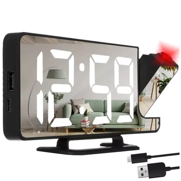 Alarmur med projektor og spejl til sovev�relse og rejse  