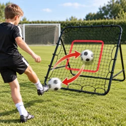 Rebounder til fodbold demonstrerer boldretur ved skud mod nettet