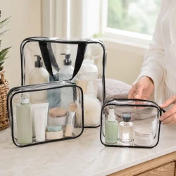 Rejse toilettaske med transparent makeup organizer og praktisk opbevaring til h�ndbagage