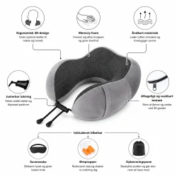 Nakkepude til fly infografik med ergonomisk st�tte og memory foam funktioner