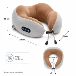 Rejsepude med massage til nakken vist med m�l, dimensioner og pasform