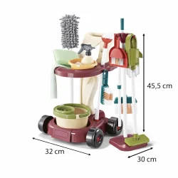 rengoeringssaet til boern med vogn og tilbehoer dimensionsgrafik med maal