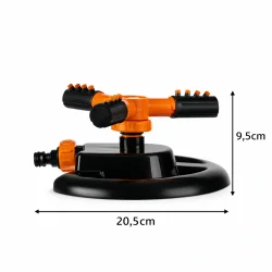 Roterende sprinkler med 3 arme med m�l og dimensioner vist grafisk