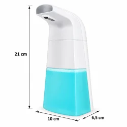 S�bedispenser med m�l p� 21 cm i h�jden, 10 cm i bredden og 6,5 cm i dybden.
