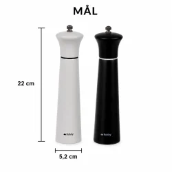Salt og peber s�t infografik med keramisk kv�rn, justerbar formaling og m�l 22 cm
