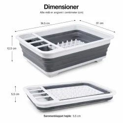 sammenklappeligt opvaskestativ med afl�b og bestikholder m�l og dimensioner