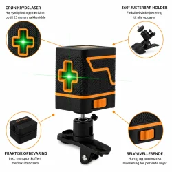 Infografik med funktioner p� selvnivellerende laser vaterpas og gr�n laser
