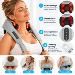 M�lgrafik for nakkemassager med 52 cm l�ngde, massagehoved p� 17,5 � 16 cm og 50 cm USB-C-kabel.