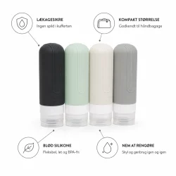 Rejseflasker 90 ml med m�l og dimensioner vist p� teknisk produktgrafik