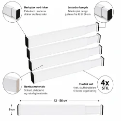 4 skuffeinddelere med justerbar l�ngde og EVA-skum til fleksibel skuffeorganisering