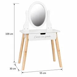 Sminkebord til b�rn med m�l p� 55 cm i bredden, 30 cm i dybden og 109 cm i h�jden